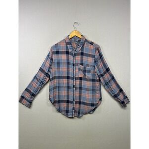 Grunge Cabin Aerie Womens Small Blue Coral Plaid Flannel Button Down Shirt